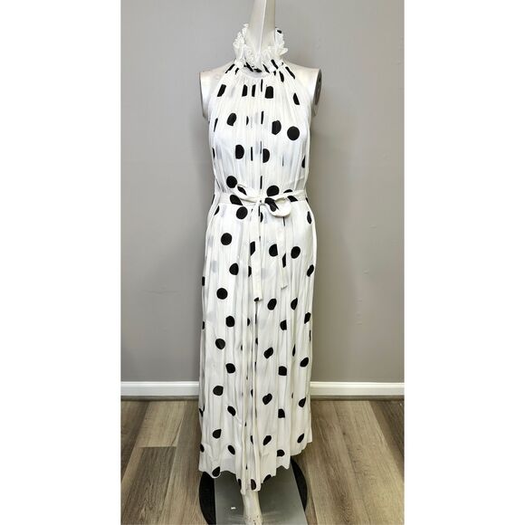 NWT Halpern Sleeveless Polka Dot Plisse Backless Midi Dress Size 36 (2) $2380 - Picture 4 of 14